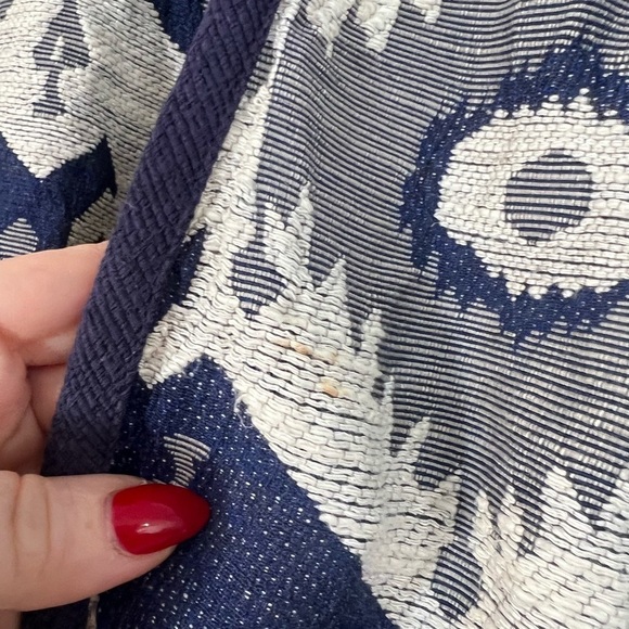 Zara Women's Jacket Blazer Linen Blend Boho Blue Cream Aztec Open Front Small - Picture 3 of 5